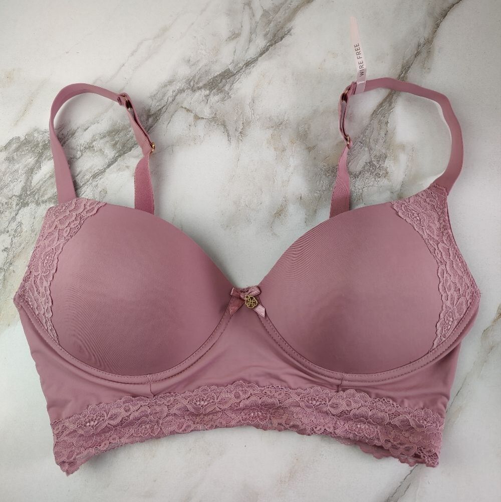 NWOT VTG Y2K Daisy Fuentes Pink Lace Wire Free Wireless Bra Bralette, Sz 38C